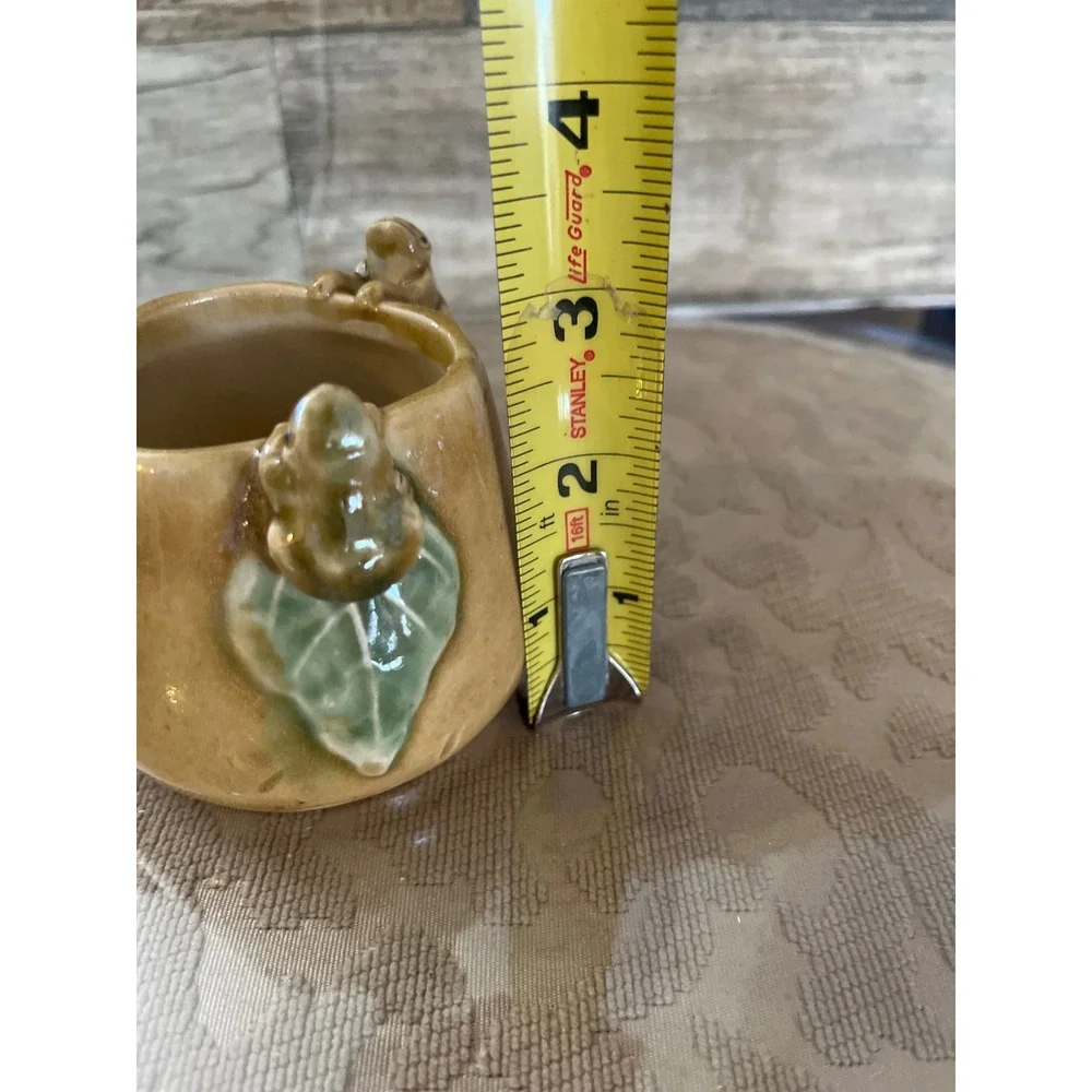 Vintage Ceramic Frog Miniature Pot Majolica style drip Glazed Whimsical Planter